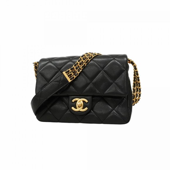 Chanel Mini Matelasse Shoulder Bag with Chain Bag, Caviar Skin, Black, Women's - Picture 1 of 10
